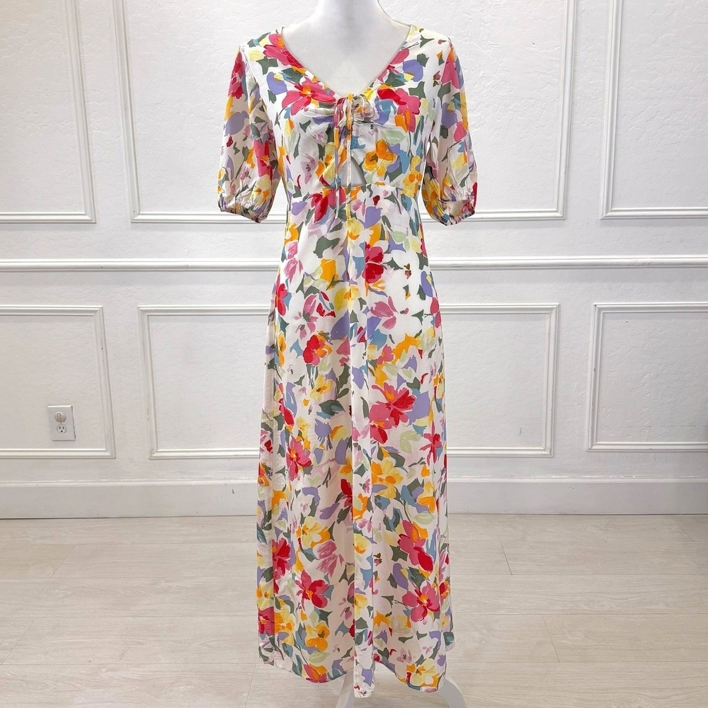 Lush Maxi Dress Womens Medium Colorful Floral Boho Cottagecore Feminine Spring